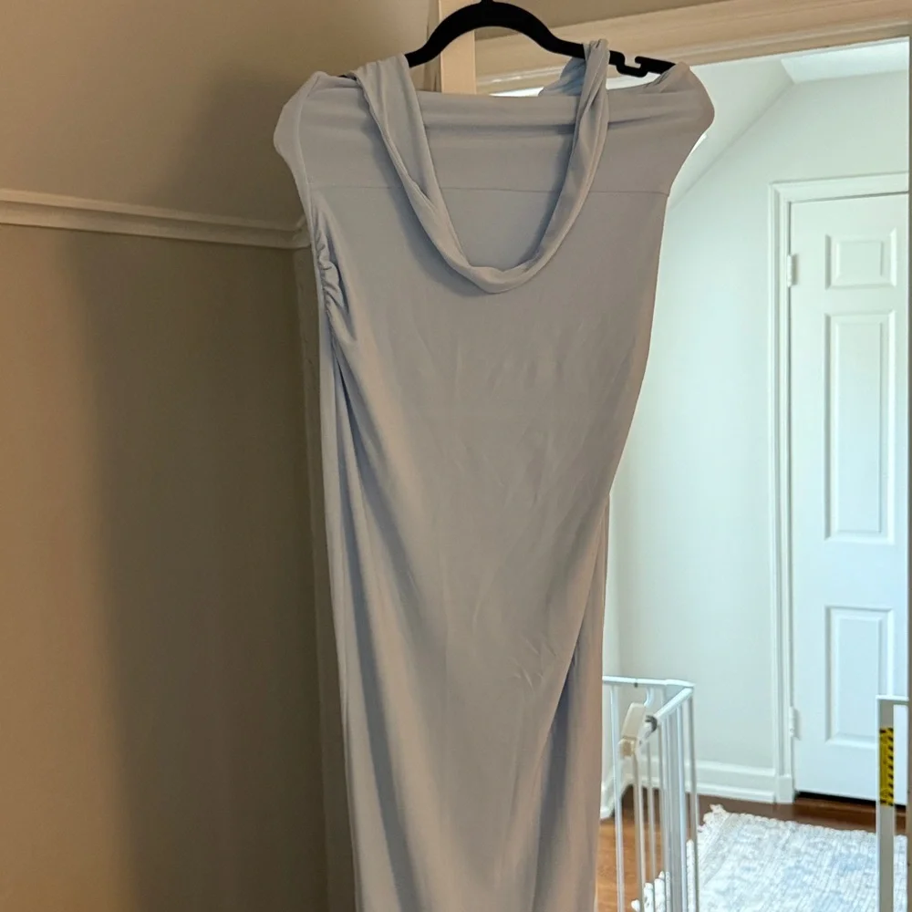 Club L London Strapless Maxi Dress in Light Blue with Neck Wrap